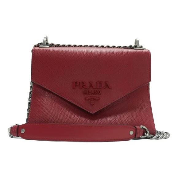 PRADA Monochrome Red Leather Shoulder Bag 891-032625 - Picture 1 of 12